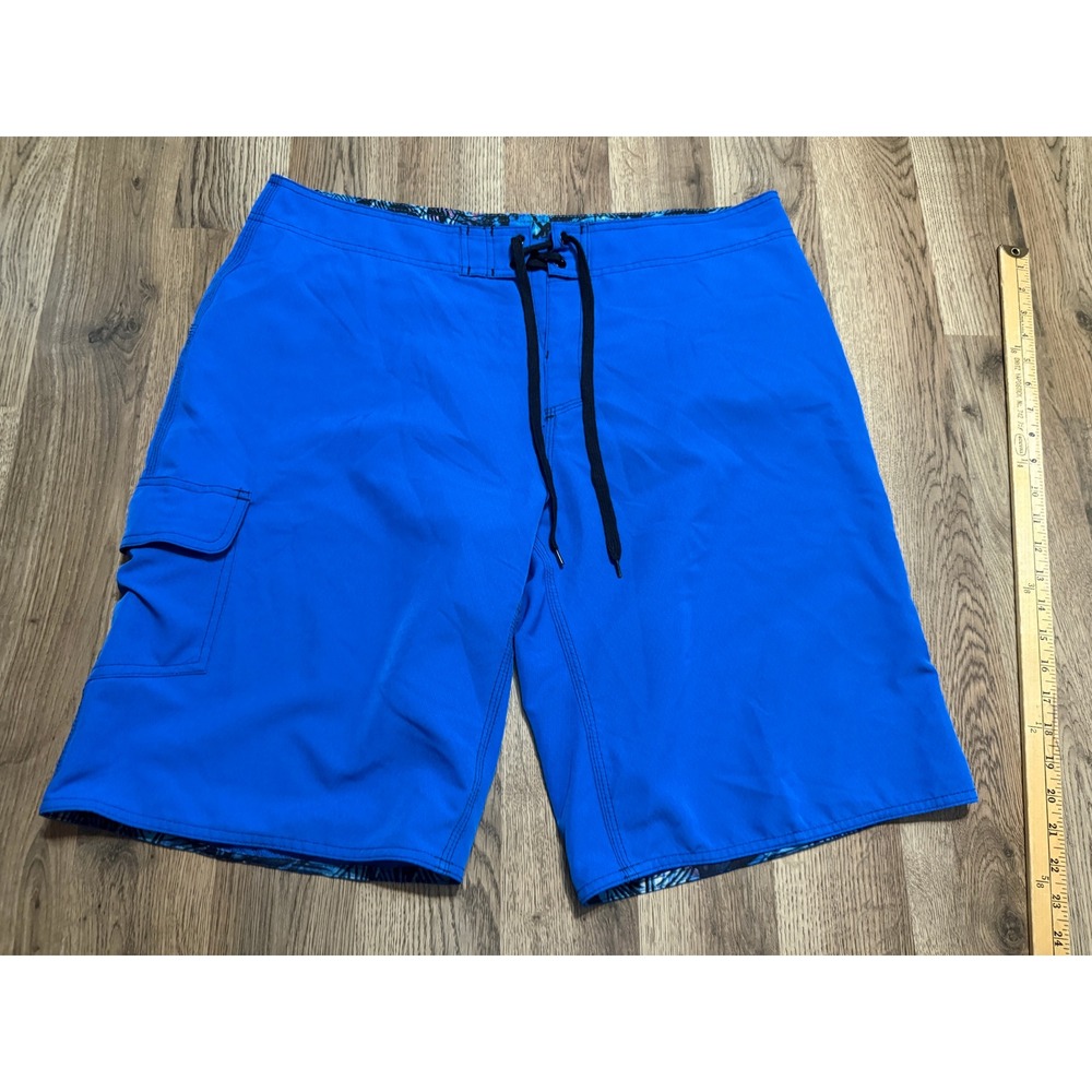 Burnside Board Shorts Mens Size 38 Blue Swim Trunks Cargo Pocket Lace Up